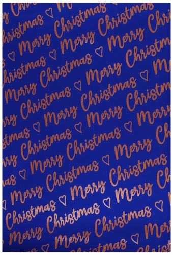 Kerstpapier Metallic Merry  Christmas Wishes Blue Copper 40cm x 100meter
