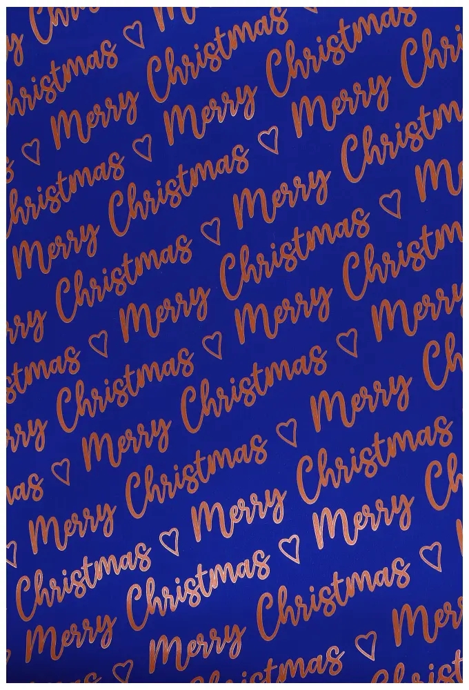 Kerstpapier Metallic Merry  Christmas Wishes Blue Copper 40cm x 100meter