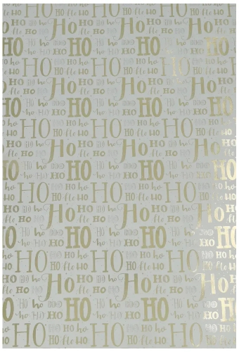 Kerstpapier Metallic Hoho Lettering Goud 40 cm x  100meter