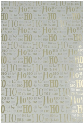 Kerstpapier Metallic Hoho Lettering Goud 40 cm x  100meter