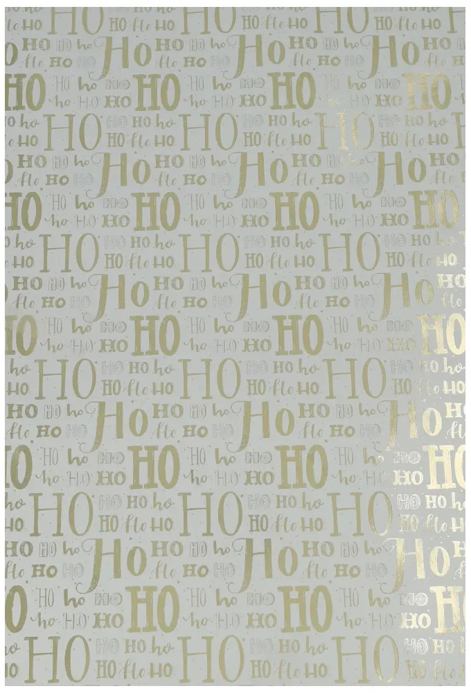 Kerstpapier Metallic Hoho Lettering Goud 40 cm x  100meter