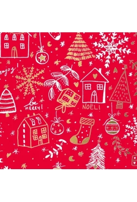 Kerstpapier happy holidays Rood Goud 40cm x 200meter