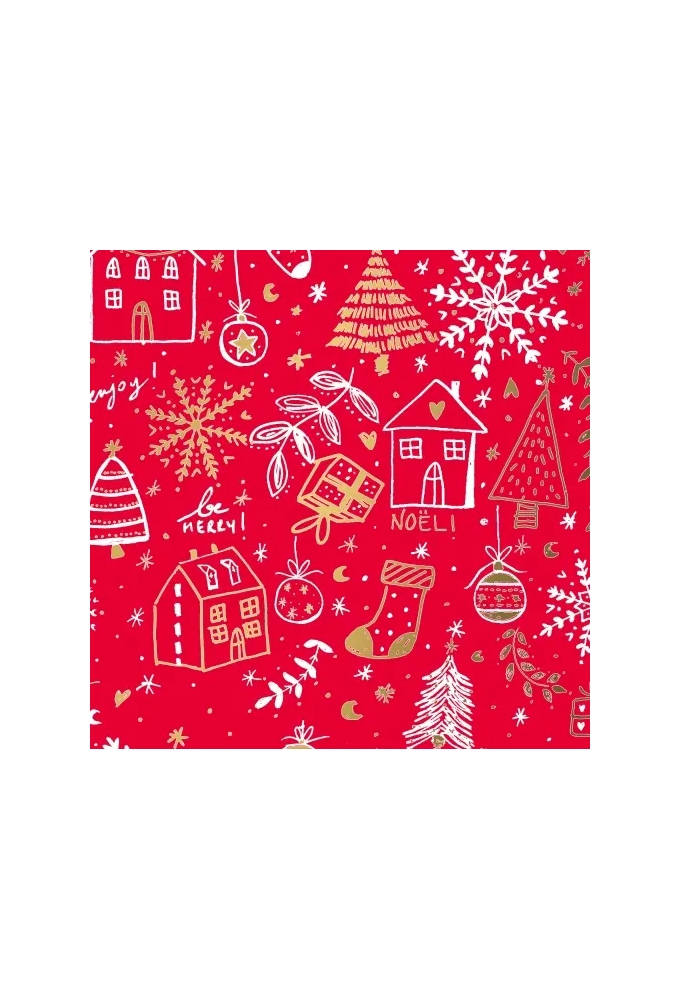 Kerstpapier happy holidays Rood Goud 40cm x 200meter