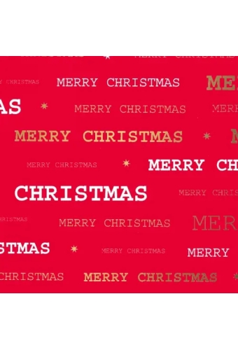 Kerstpapier merry xmas Rood Goud 40cm x 200meter