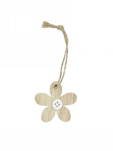 Houten Deco Flower Naturel & Koordje 4.5cm 24stuks