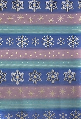 Kerstpapier Sneeuwvlokken blauw metallic 50cm x 200 meter