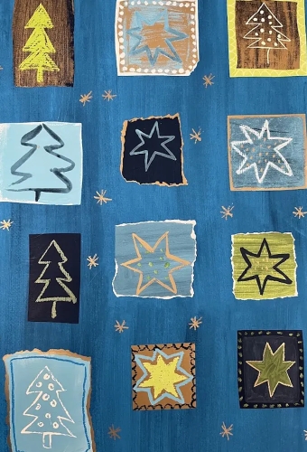 Kerstpapier ster boom blauw 50cm x 260meter