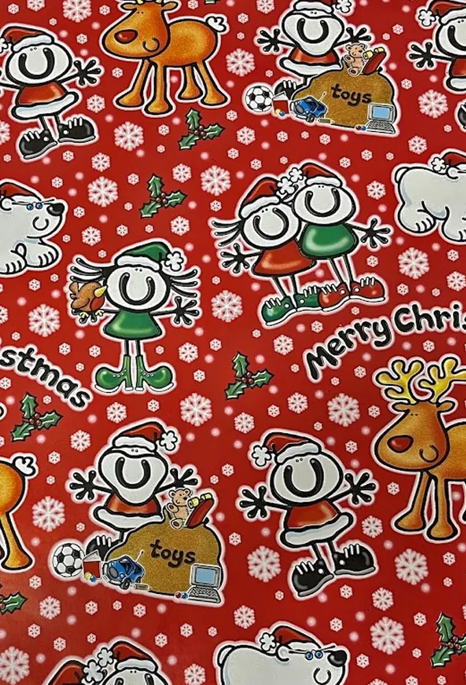 Kerstpapier happy rood 50cm x 260meter