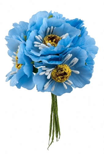 Kado Decoratie Bloem Blauw Met IJzerdraad 8.5x4.5cm 60stuks