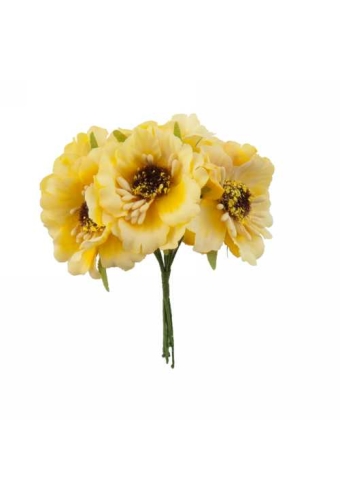 Kado Decoratie Bloem Geel Met IJzerdraad 8.5x4.5cm 60stuks