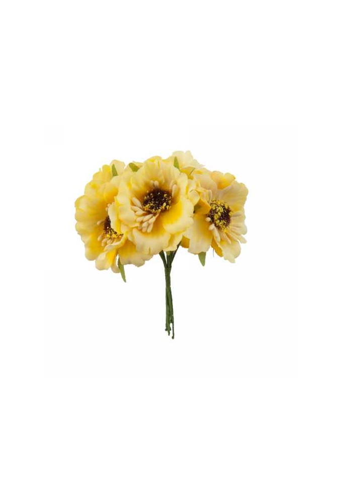 Kado Decoratie Bloem Geel Met IJzerdraad 8.5x4.5cm 60stuks