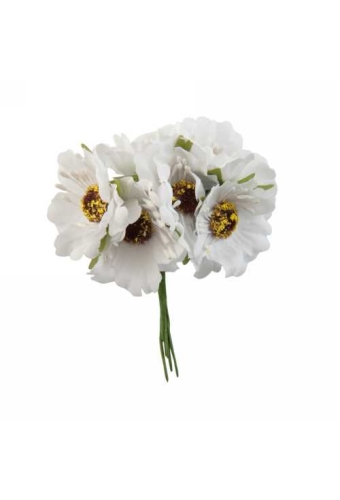 Kado Decoratie Bloem Wit Met IJzerdraad 8.5x4.5cm 60stuks