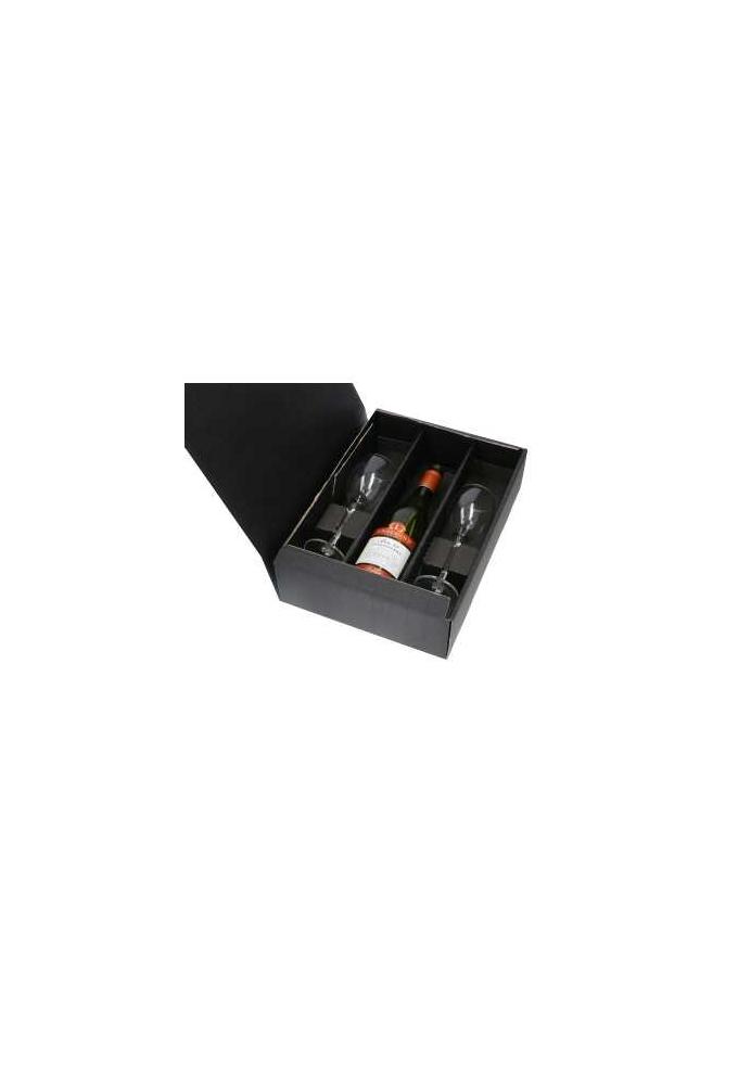 Wijndoos Modern Zwart 36x25x9cm 25st & 2x Glasinlay Zwart 50stuks