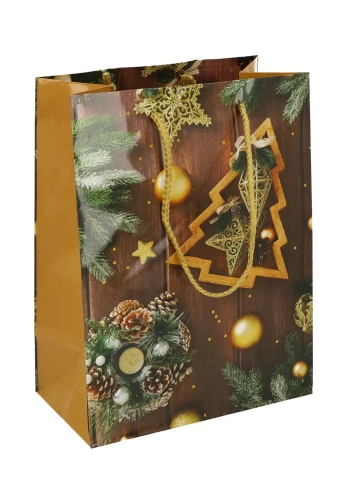 Kersttasjes Medium Golden Forest 18x10x23cm 12stuks