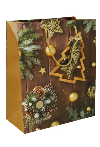 Kersttasjes Groot Golden Forest 26.5x13.5x32.5cm 12stuks