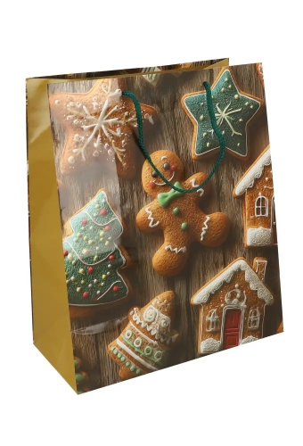 Kersttasjes Groot Gingerbread Christmas 26.5x13.5x32.5cm 12stuks