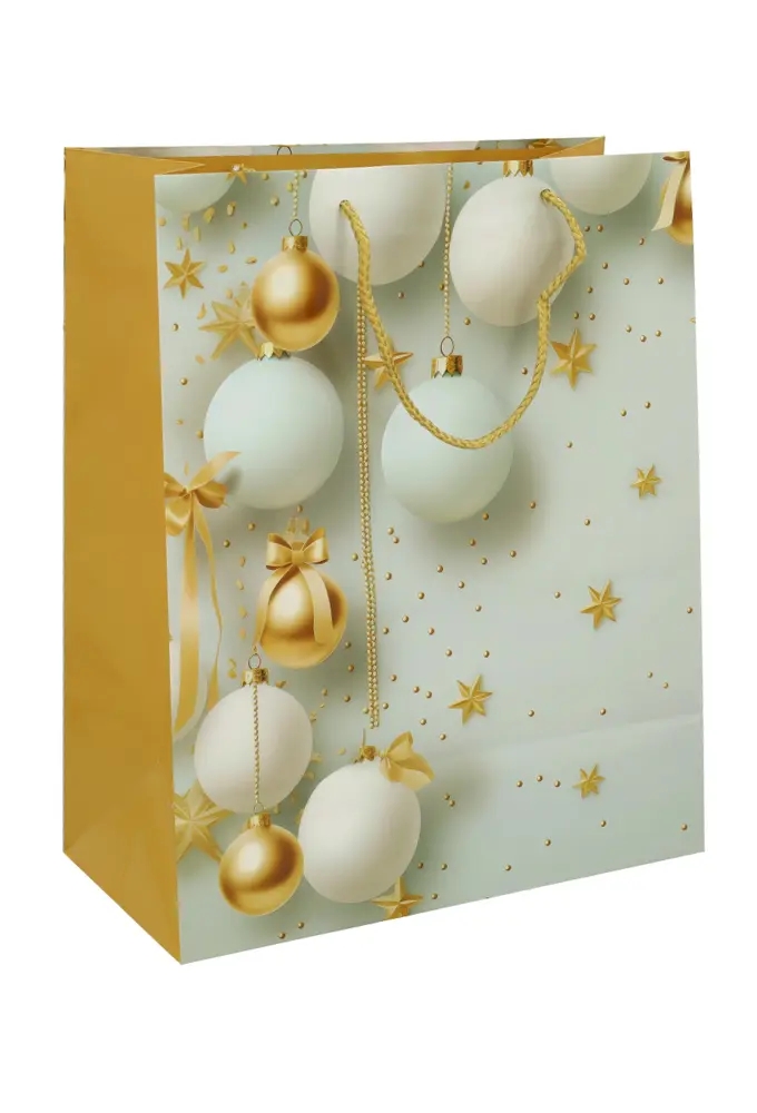 Kersttasjes Groot Winter Gold 26.5x13.5x32.5cm 12stuks