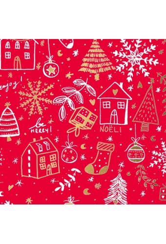 Kerstpapier Bruin Kraft happy holidays Rood Goud 30cm x 200meter