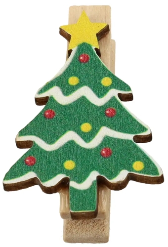 Houten Decoratie Kerst Boom Ster Met Knijper 2.2x3.5cm 36stuks