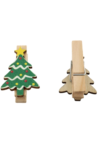 Houten Decoratie Kerst Boom Ster Met Knijper 2.2x3.5cm 36stuks