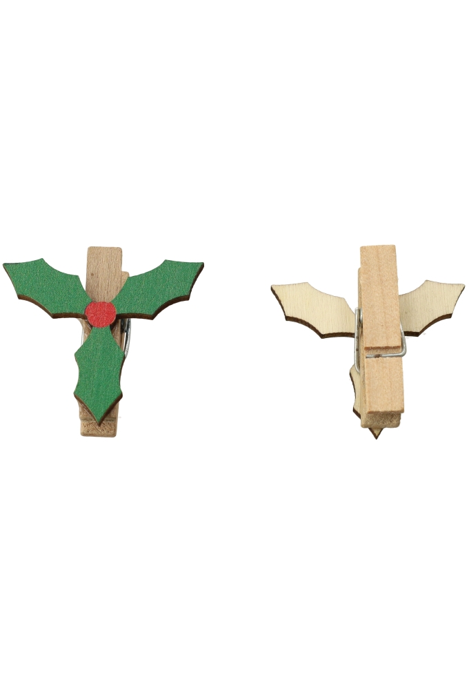 Houten Decoratie Holly Leaf Met Knijper 3.8x3.8cm 36stuks