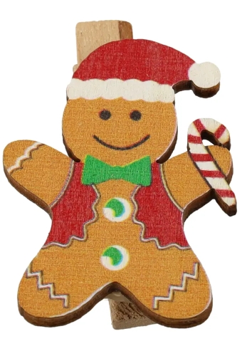 Houten Decoratie Gingerbread Met Knijper 2.6x3.5cm 36stuks