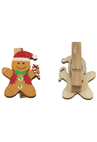Houten Decoratie Gingerbread Met Knijper 2.6x3.5cm 36stuks