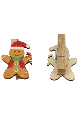 Houten Decoratie Gingerbread Met Knijper 2.6x3.5cm 36stuks