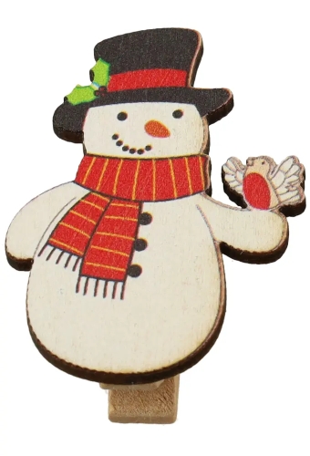 Houten Decoratie Sneeuwman Met Knijper 3x3.8cm 36stuks
