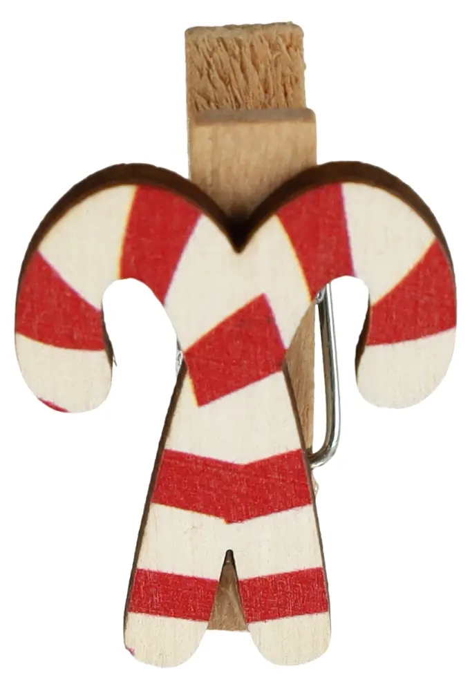 Houten Decoratie Kerst Candy Met Knijper 2.2x3.5cm 36stuks