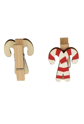 Houten Decoratie Kerst Candy Met Knijper 2.2x3.5cm 36stuks