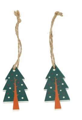 Houten Decoratie Kerstboom Met Koord 2.7x5.5cm 24stuks