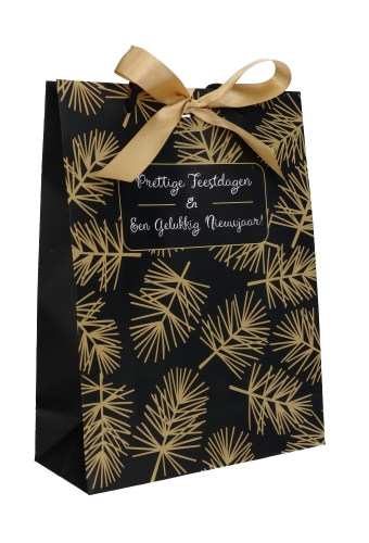 Kersttasjes Pine Prettige Feestdagen & Lintgleuf 24X10X32cm 10stuks