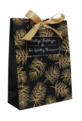 Kersttasjes Pine Prettige Feestdagen & Lintgleuf 24X10X32cm 10stuks