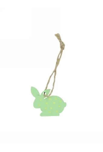 Houten Deco Haasje Groen Met Gele Stippen & Koordje 3.5x3cm 36stuks OP IS OP