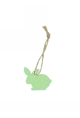 Houten Deco Haasje Groen Met Gele Stippen & Koordje 3.5x3cm 36stuks OP IS OP