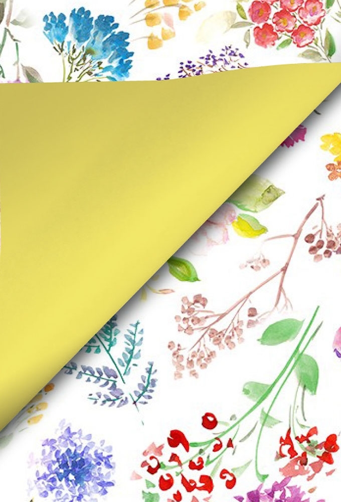 Geschenkpapier Coated Dubbelzijdig aquarel flowers Green 50cm x 200met