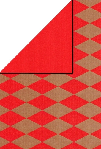 Kadopapier Dubbelzijdig Golden Harlequin Rood 60cm x 200meter