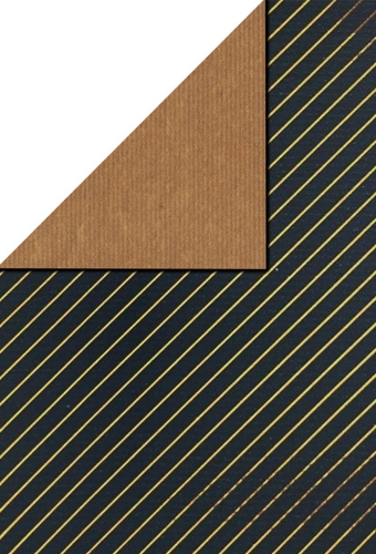 Kadopapier Dubbelzijdig Navy Gold Lines Metallic 60cm x 150meter