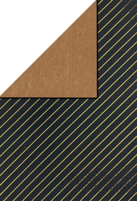 Kadopapier Dubbelzijdig Navy Gold Lines Metallic 60cm x 150meter