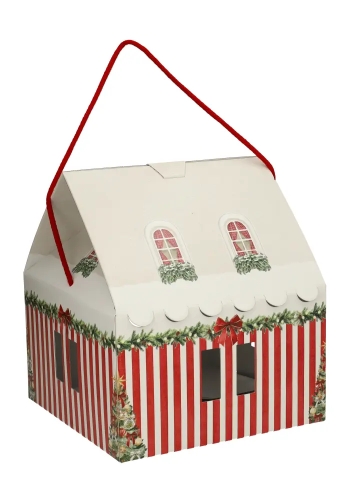 Geschenkdoos Huisje Christmas Red & Green Christmas garland & Koord 24.5x24.5x15cm 40stuks