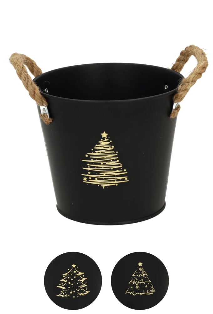 Zinken Emmertjes Black Mat Christmas Tree Gold Met Jute Handgreep 15x13cm 1 stuk
