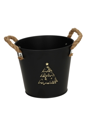 Zinken Emmertjes Black Mat Christmas Tree Gold Met Jute Handgreep 15x13cm 1 stuk