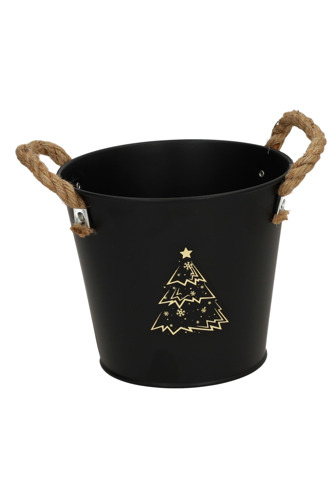 Zinken Emmertjes Black Mat Christmas Tree Gold Met Jute Handgreep 15x13cm 1 stuk