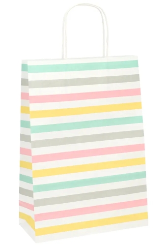 Papieren Draagtas Kassel & Handvat Pastel Streepjes 22x10x31cm 50stuks