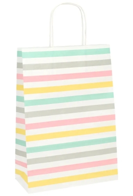 Papieren Draagtas Kassel & Handvat Pastel Streepjes 22x10x31cm 50stuks