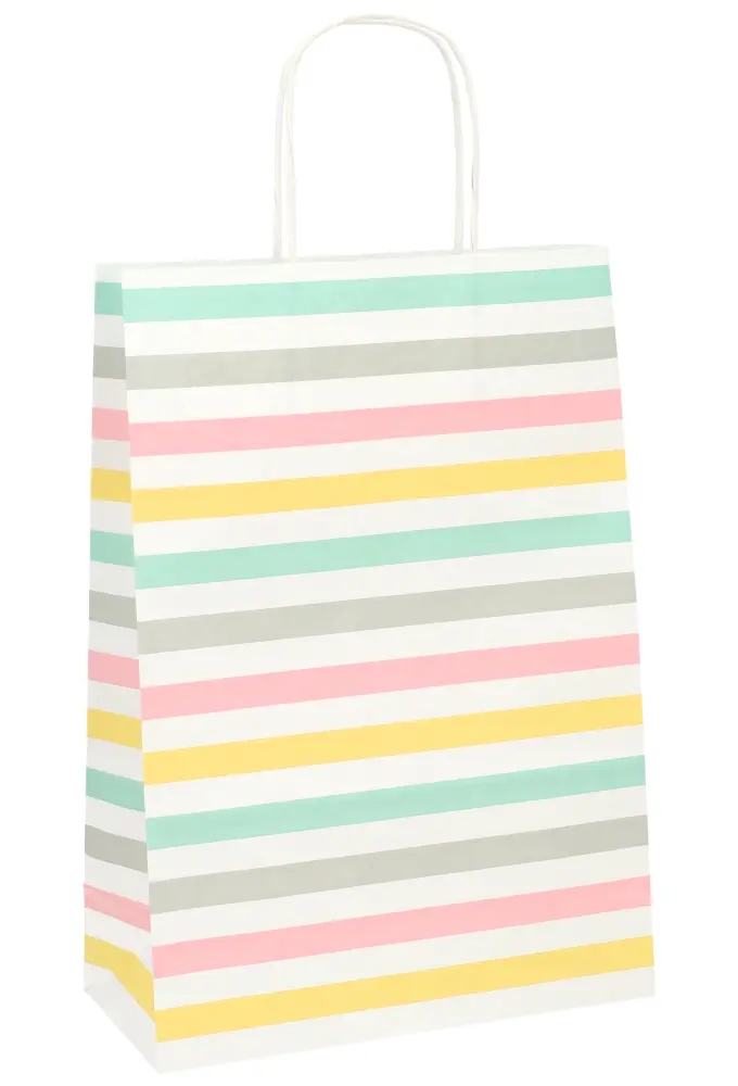 Papieren Draagtas Kassel & Handvat Pastel Streepjes 22x10x31cm 50stuks