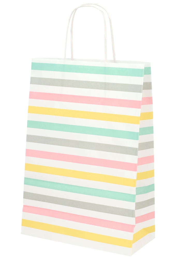 Papieren Draagtas Kassel & Handvat Pastel Streepjes 22x10x31cm 50stuks