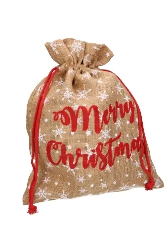 Luxe Kerstzak Jute Merry Christmas and Snow 38x50cm 8stuks