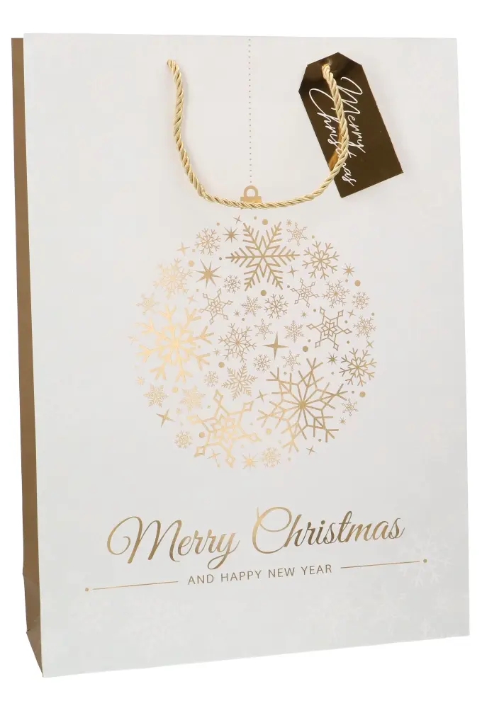 Luxe Kersttasjes Jumbo Merry Christmas Golden Ball 33x10x45.5cm 10st